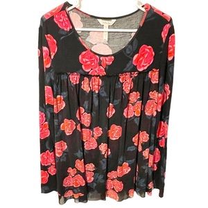 Matilda Jane Medium Black Long Sleeve Mesh Long Sleeve Red Rose Light Modal
